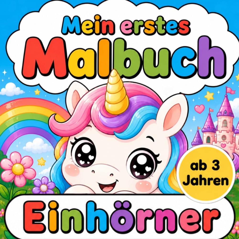 Einhörner Malbuch ab 3 Jahren: Große einfache Einhorn - Motive mit dicken Linien für kleine Kinderhände (Mein erstes Malbuch)