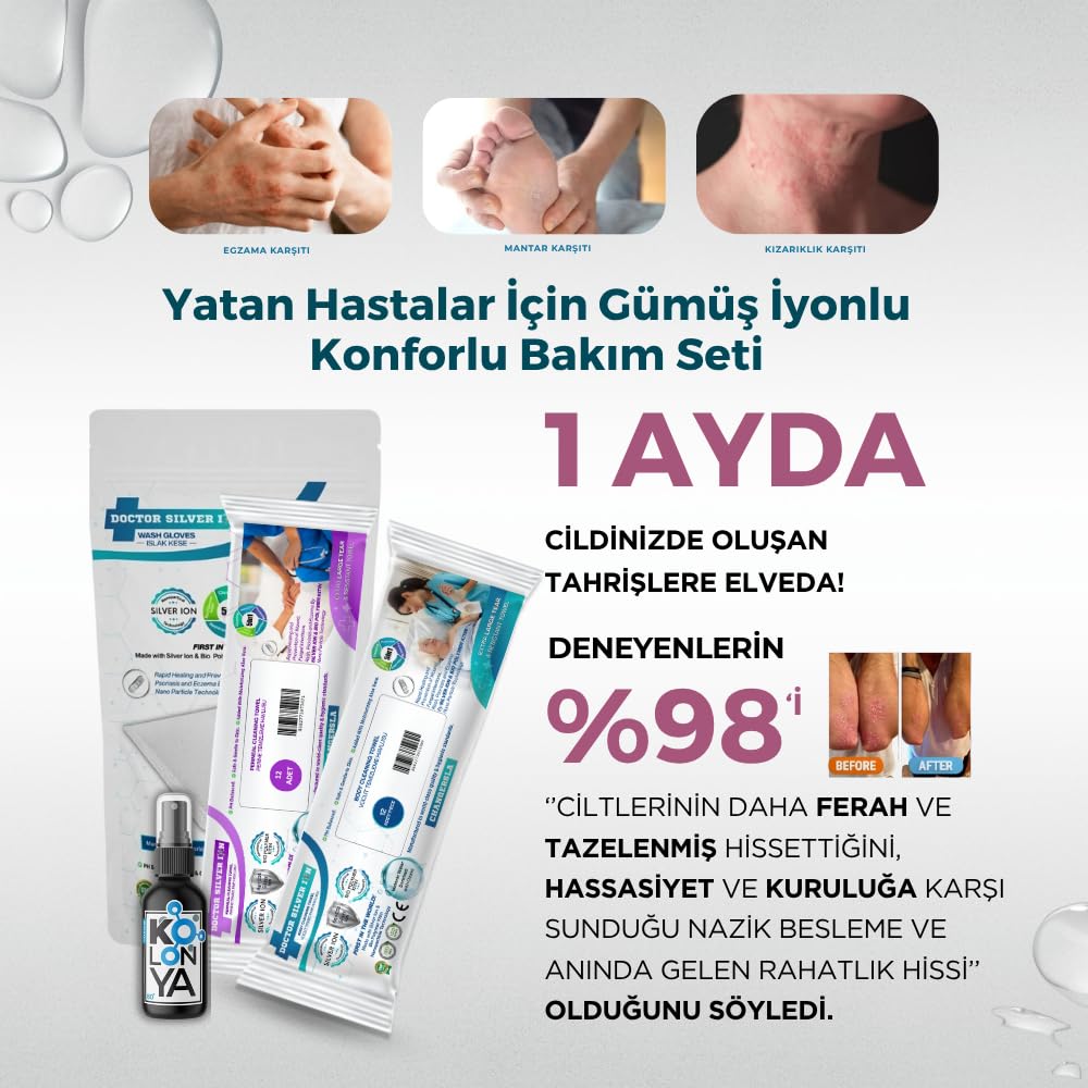 Gümüş İyonlu Yatan ve Evde Hasta Bakım Seti 12'li Perine Temizleme Mendili Hediyeli