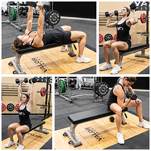 Valor Fitness DA-6 Flat Bench with Non-Slip Grip Handle and High Impact Nylon Wheels for Ease of Mobility – Supports Up to 750 lb