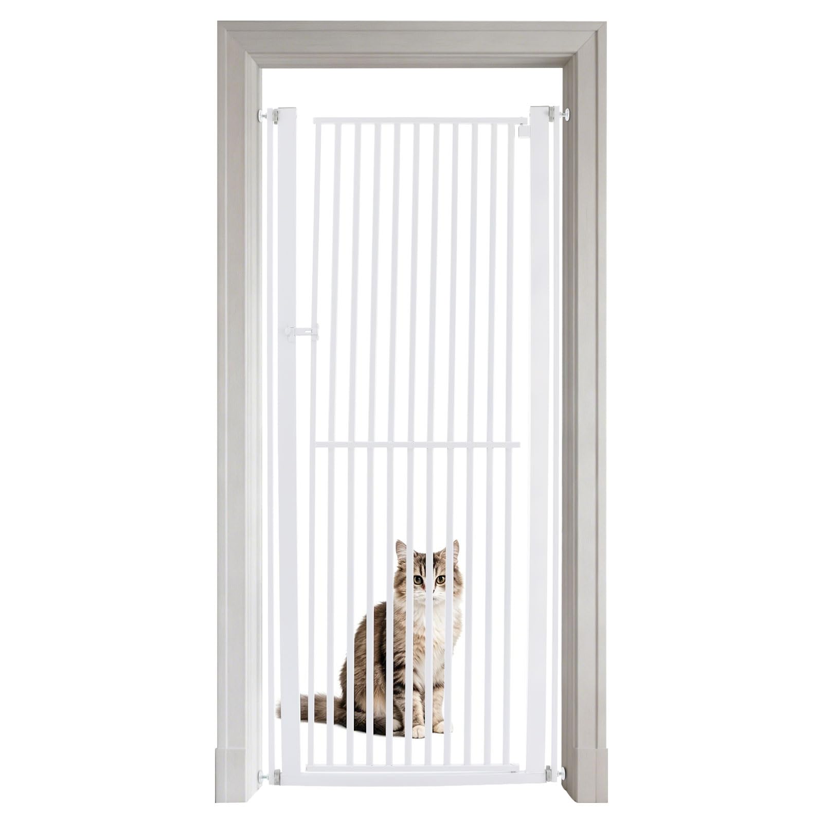 Ghiera di sicurezza per animali domestici, griglia di protezione per gatti, extra alta, larghezza regolabile, senza foratura, per scale, porte, cucina, crea una zona sicura, bianco, 76-83 cm