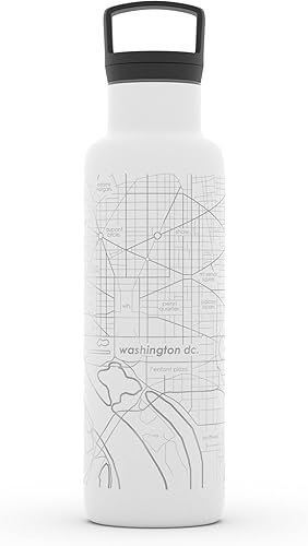 Well Told Botella de agua aislada con mapa de Washington DC grabado, botella de acero inoxidable grabada (21 onzas, blanco) botella aislada de mapa