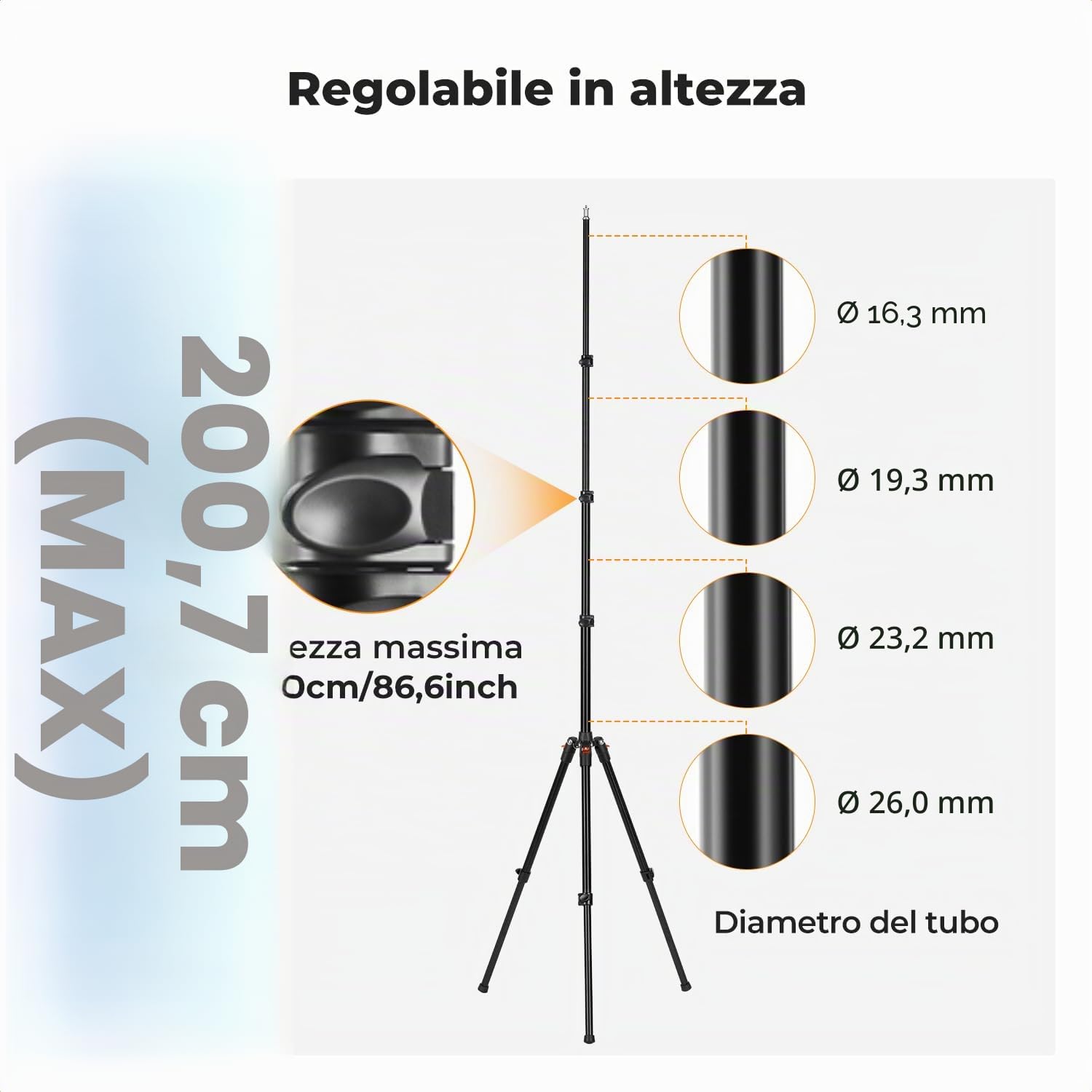 K&F CONCEPT 2m Fotografia Luce Treppiede, Reversibile Lampada In Alu Treppiede Regolabile, Treppied Cellulare Con 1/4 "Vite E Treppied Borsa per Fotocamera Stroboscopica,5kg Carico