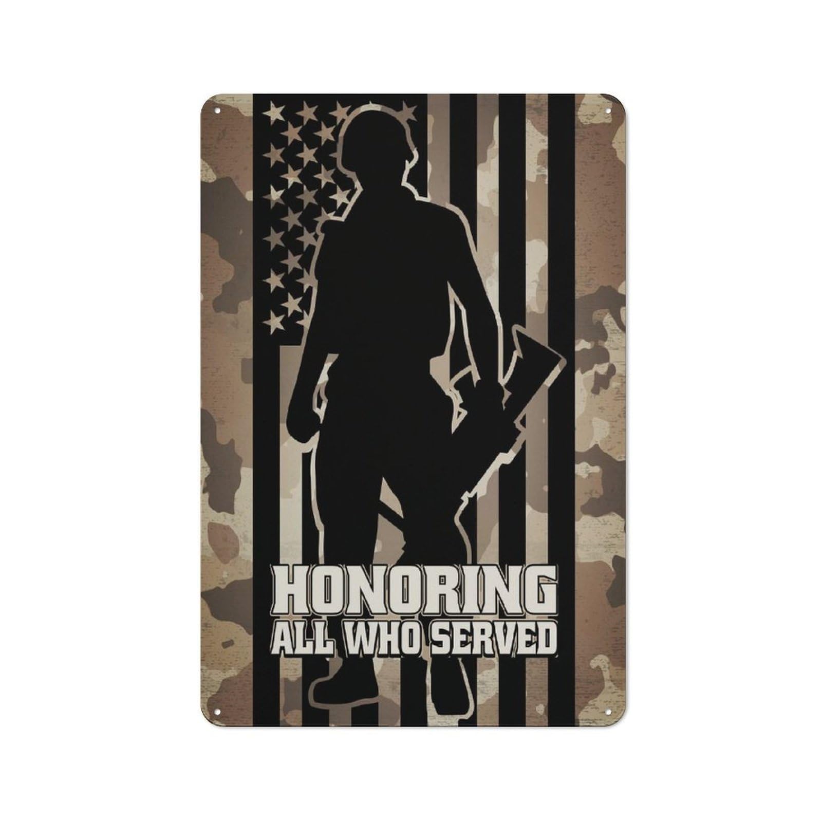 Junmoney Style-7 Us Flag And Soldier Shed Style Metal Wall Decor 30X20cm, Tin Sign For Conservatory, Home Bar Or Utility Room