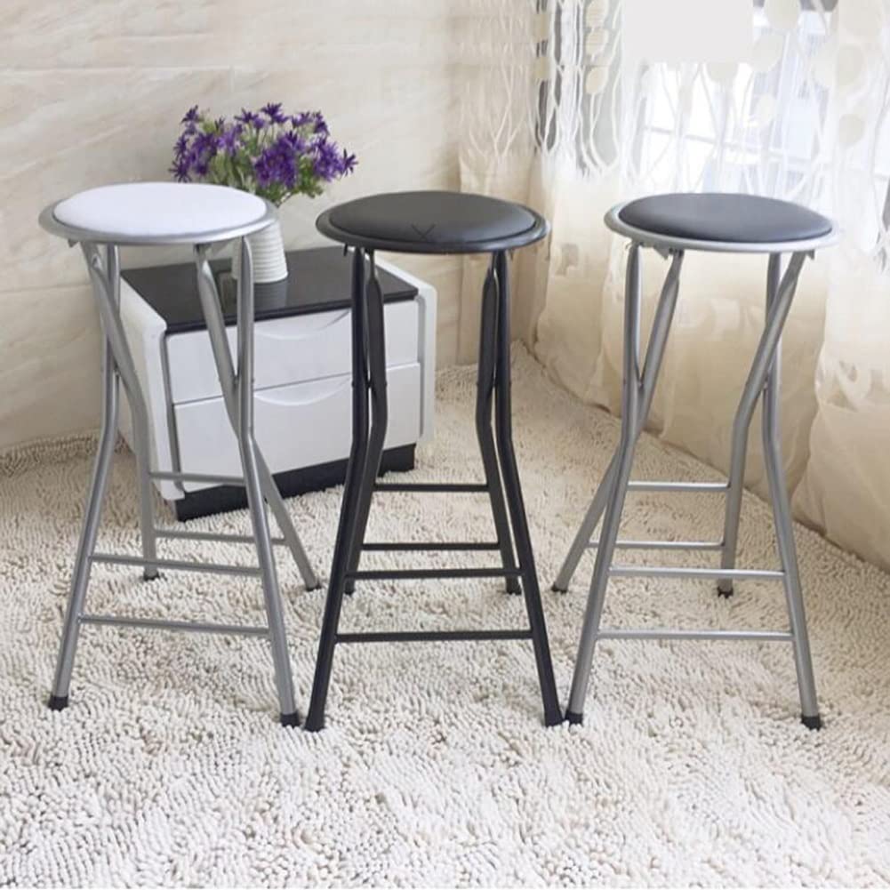 Draagbare vouwkruk, 24/28 inch opvouwbare volwassen barkruk zonder rugleuning, rond gepolsterd metalen frame vouwstoel voor buiten/binnen keuken Home Pub Bar (Color : Black, Size : 28inch(70cm