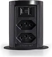 Torre De Tomada Com Indução E 2tomadas E Usb Pronto Para Uso Preto
