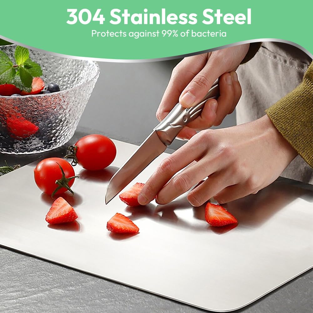 Tagliere in acciaio inox, 30 x 40 cm, tagliere da cucina, in acciaio inox e titanio, tagliere pesante per carne, cucina, pane, verdure e frutta