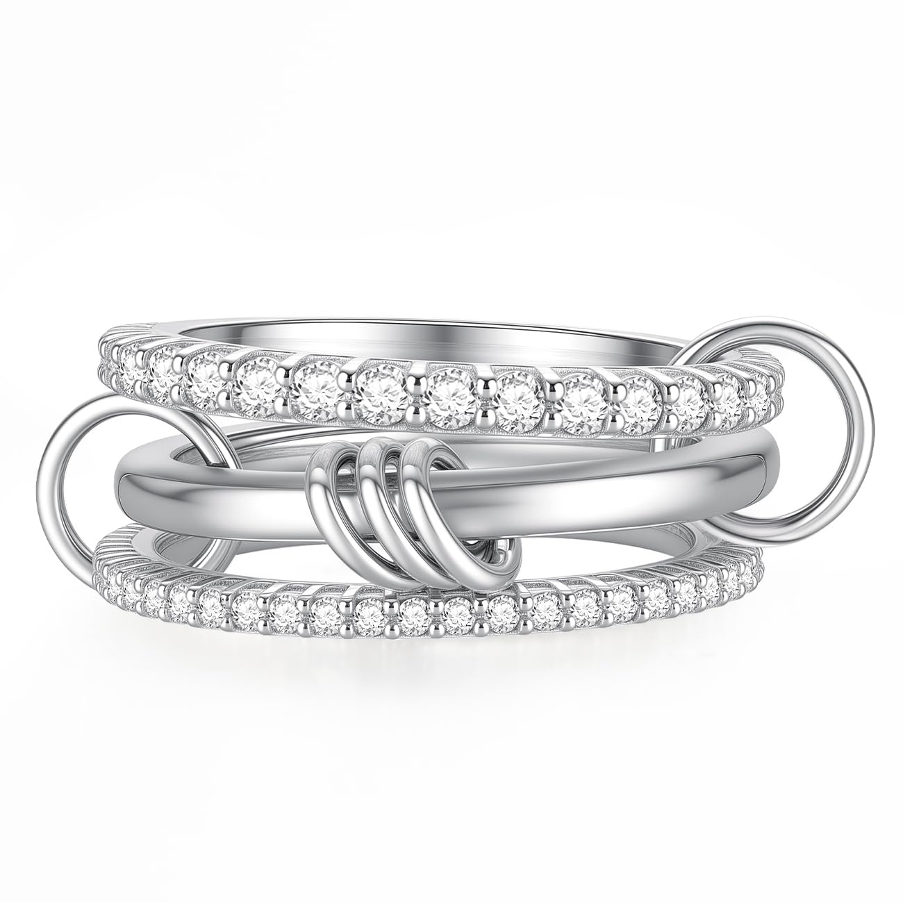 Emibele Stapelbare Ringe für Frauen, Multi-Link Verbunden Gold Silber Ringe für Frauen Nicht Anlaufen, Interlocking Metall Stapelbar Bands, Schmuck Geschenk für Geliebte Menschen, Größe 6-10
