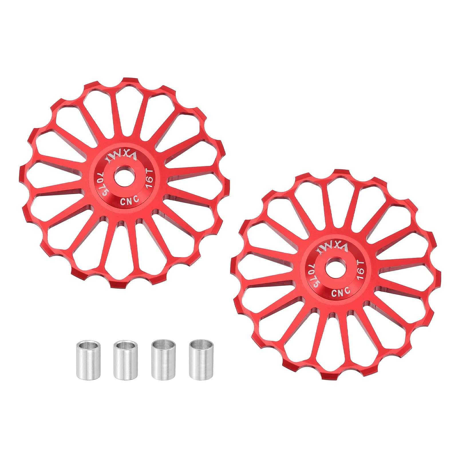 sourcing map 2 Set Bicycle Rear Derailleur Pulley 16T Ceramic Bearing Wheel Aluminum Alloy Guide Roller Wheels for 8/9/10/11 Speed Transmission System Road Bike Mountain Bike MTB BMX, Red
