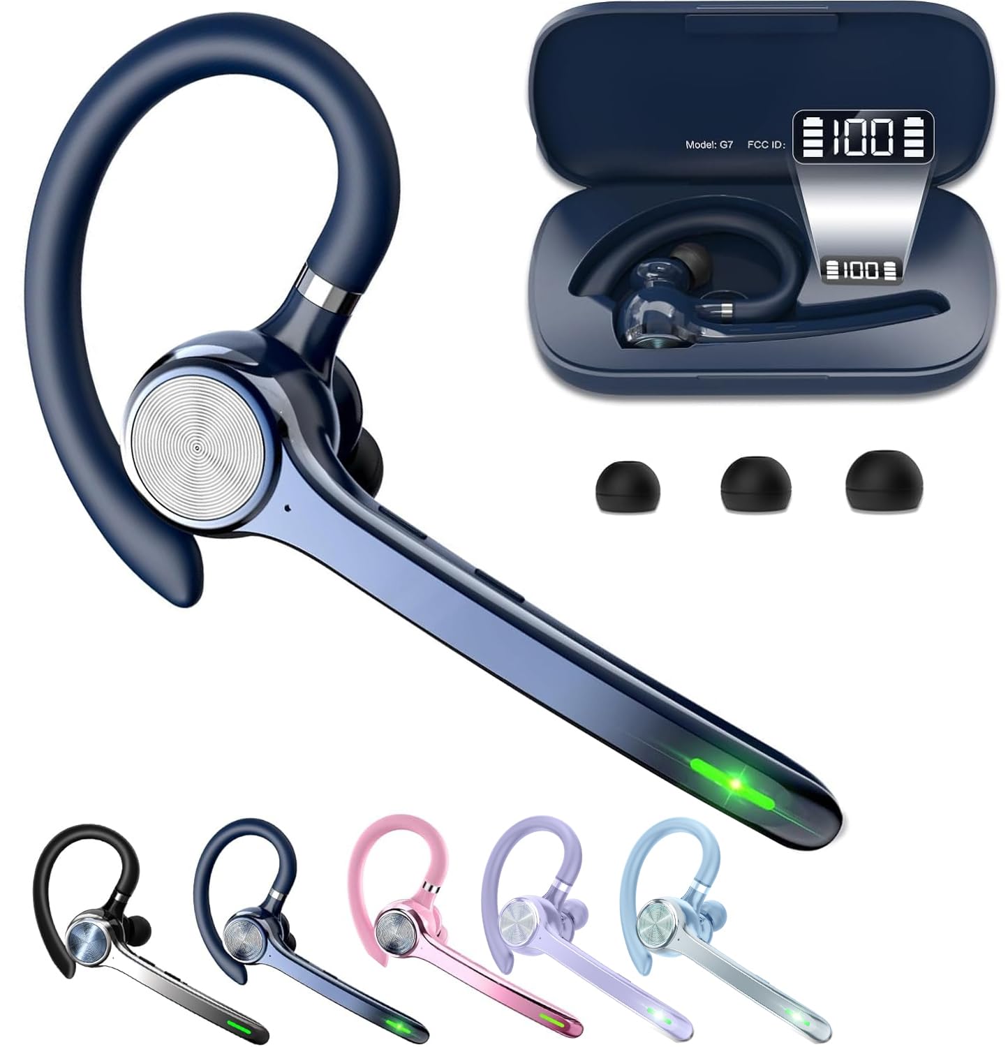 HEIBAS Bluetooth Headset, Wireless Earpiece with Mic for Work