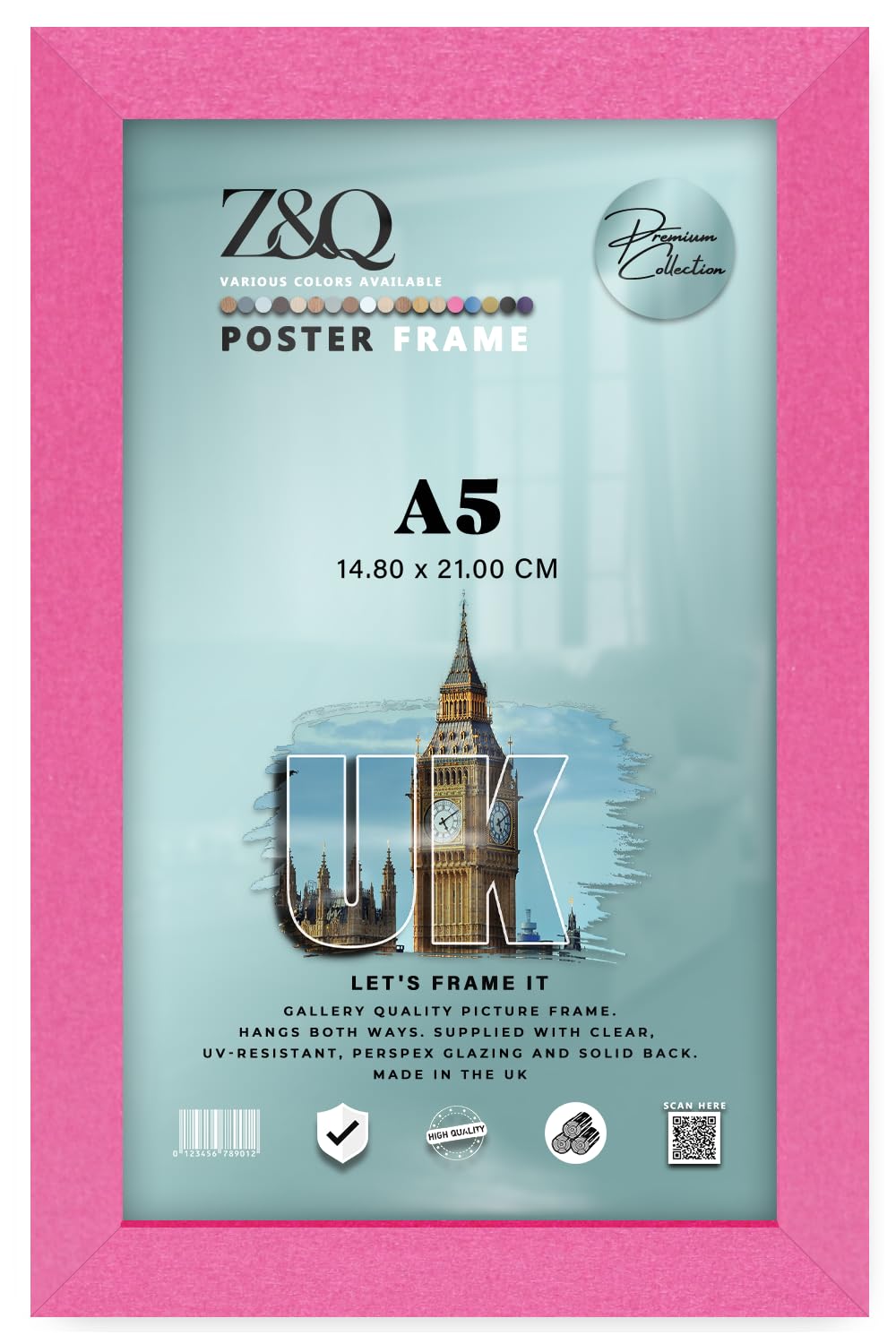 Z&Q - Classic Mdf Wood Finish A5 (14.80 x 21.00 CM) Picture Frame | for Room Décor 8 x 5.5 Inch Frame with Portrait/Landscape Display Home Décor [ Pink ]