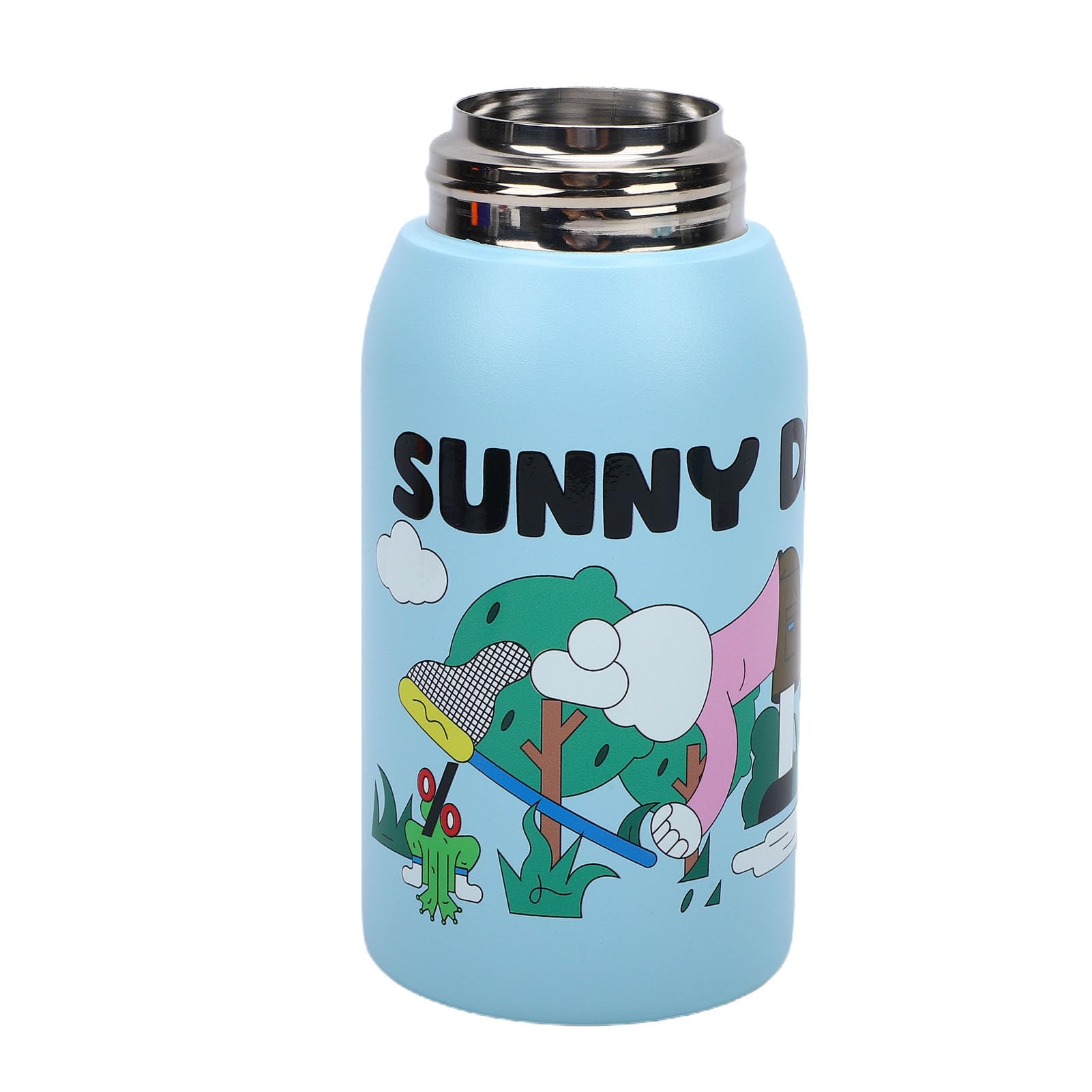 Denash Azul Lindo Dibujos Animados Niños 500ml Botella de Agua Aislada Acero Inoxidable Desbloqueo de Huellas Dactilares Deportes