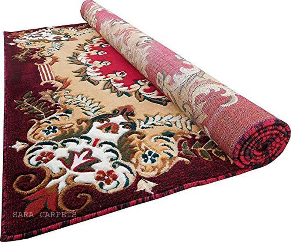 Image of Soft Thick Geometric Acrylic Washable Anti Skid Carpet. for Living Room Bedroom. Hall Size 9 x 12 feet (150X210 Cm) RED D26