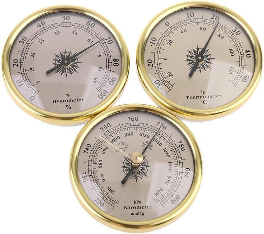 Barometer,Thermometer,Hygrometer,barometers for The Home,barometric Pressure Gauge,3pcs/Set Analog Weather Station, Gold