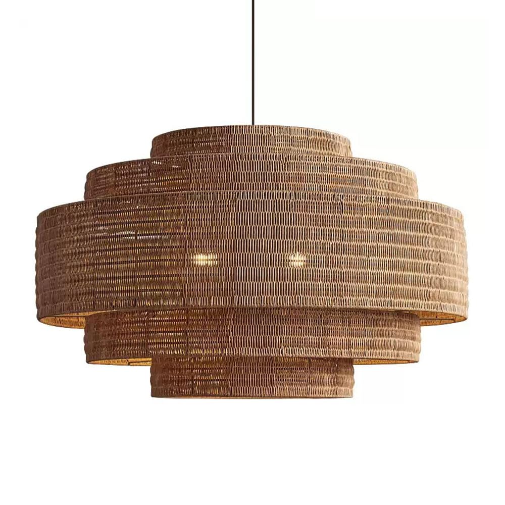 LQZCXMF Large Rattan Chandelier Vintage 1 Light for Dining Room Pendant Lamp Multi-Layer Wicker Rattan Lamp Shades Weave Hanging Light Southeast Asian Style Farmhouse Lamp Fixture for Restaurant E26