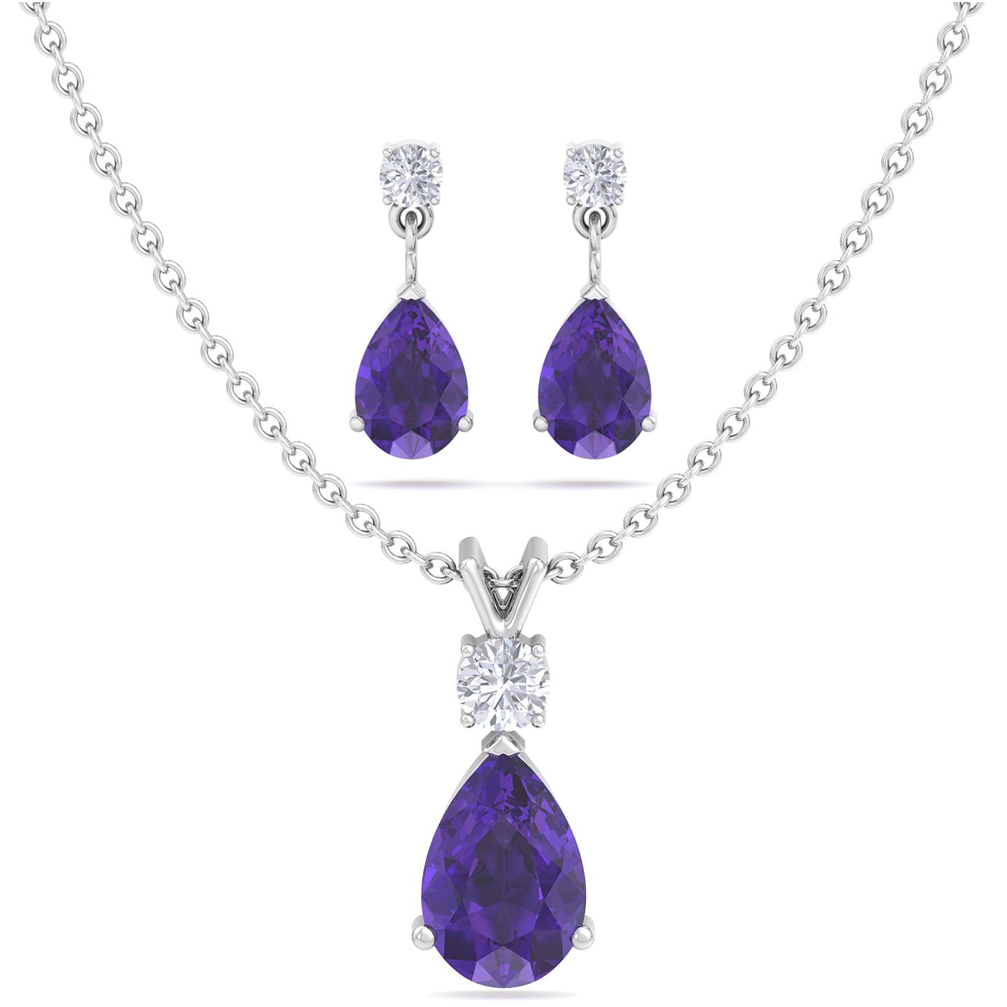Sterling Silver Jewelry Set for Women Natural Pear shaped