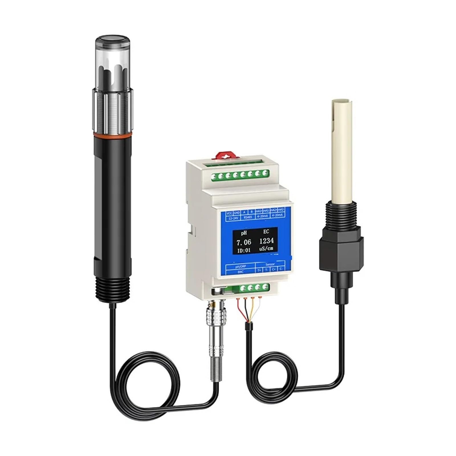 Máquina de fertilizantes aguas residuales industriales, sonda electrodo acidez, tipo carril PH,EC, Sensor detección calidad del agua 2 en 1 RS485 Para uso de bricolaje(Stainless-RS485)