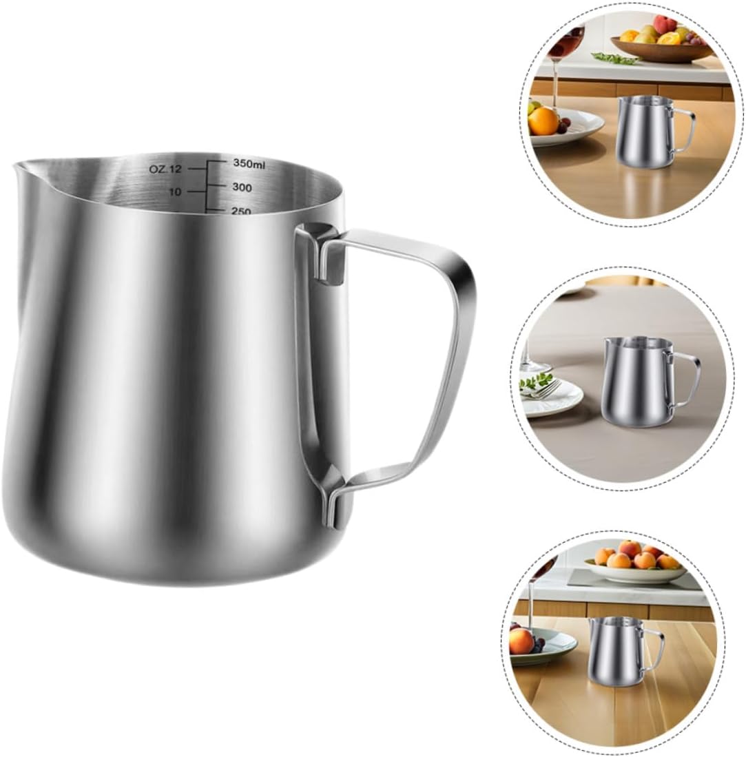 Stainless Steel Milk Frothing Pitcher with Latte Pen Steaming Cups for Cappuccino Latte Macchiato Anti-scald Handle Milk Jug for Coffee Art