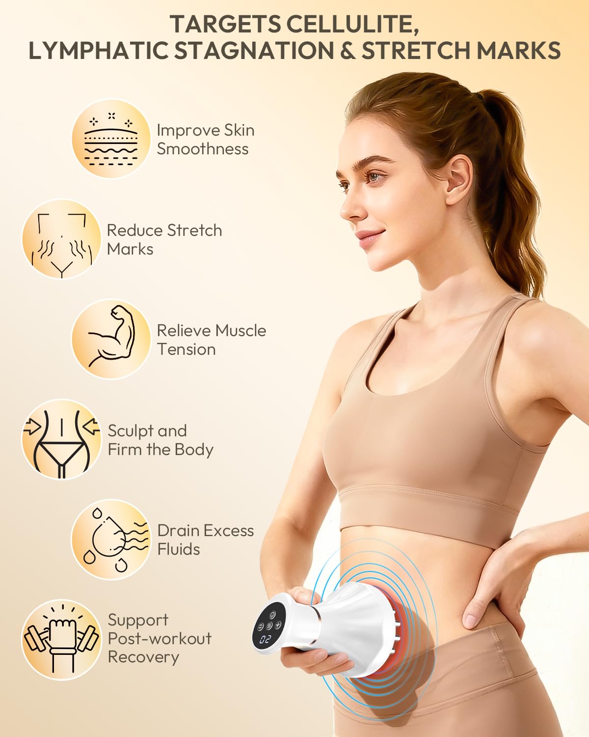 Masajeador de drenaje linfático y herramienta de masaje anticelulítico, máquina de esculpir el cuerpo con luz, pulso relajante, calor y vibración, cepillo linfático calentado para piernas