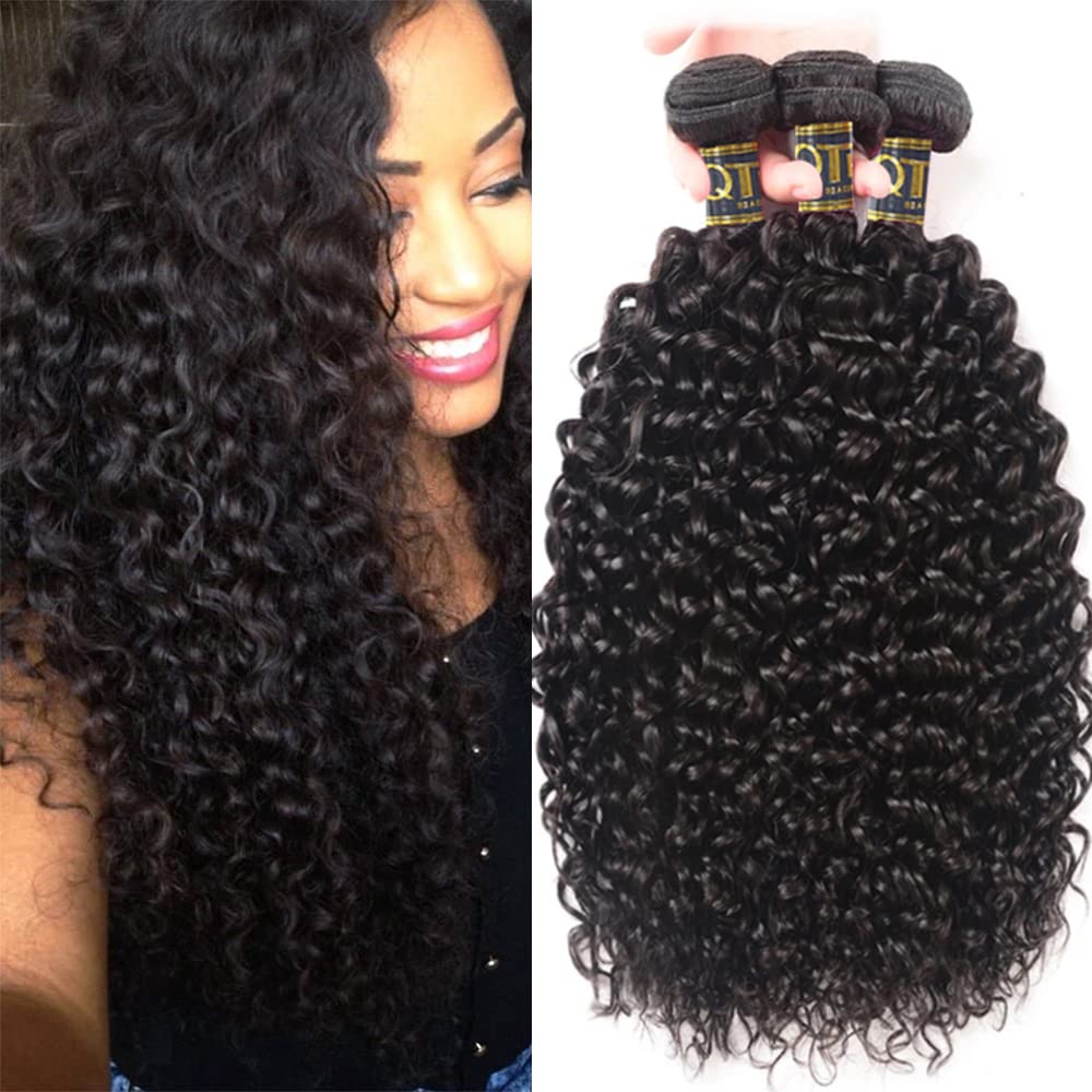 Brazilian Curly Hair Weave 3 Bundles (300g, 12 inch) - 100% Unprocessed Human Hair Weft Extensions - Black, Curly, Natural, Sew-In, Wavy