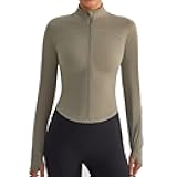 Lemedy Women's Cropped Workout Jacket - Lightweight Full Zip Running Yoga Jacket with Thumb Holes Athletic Track Tops