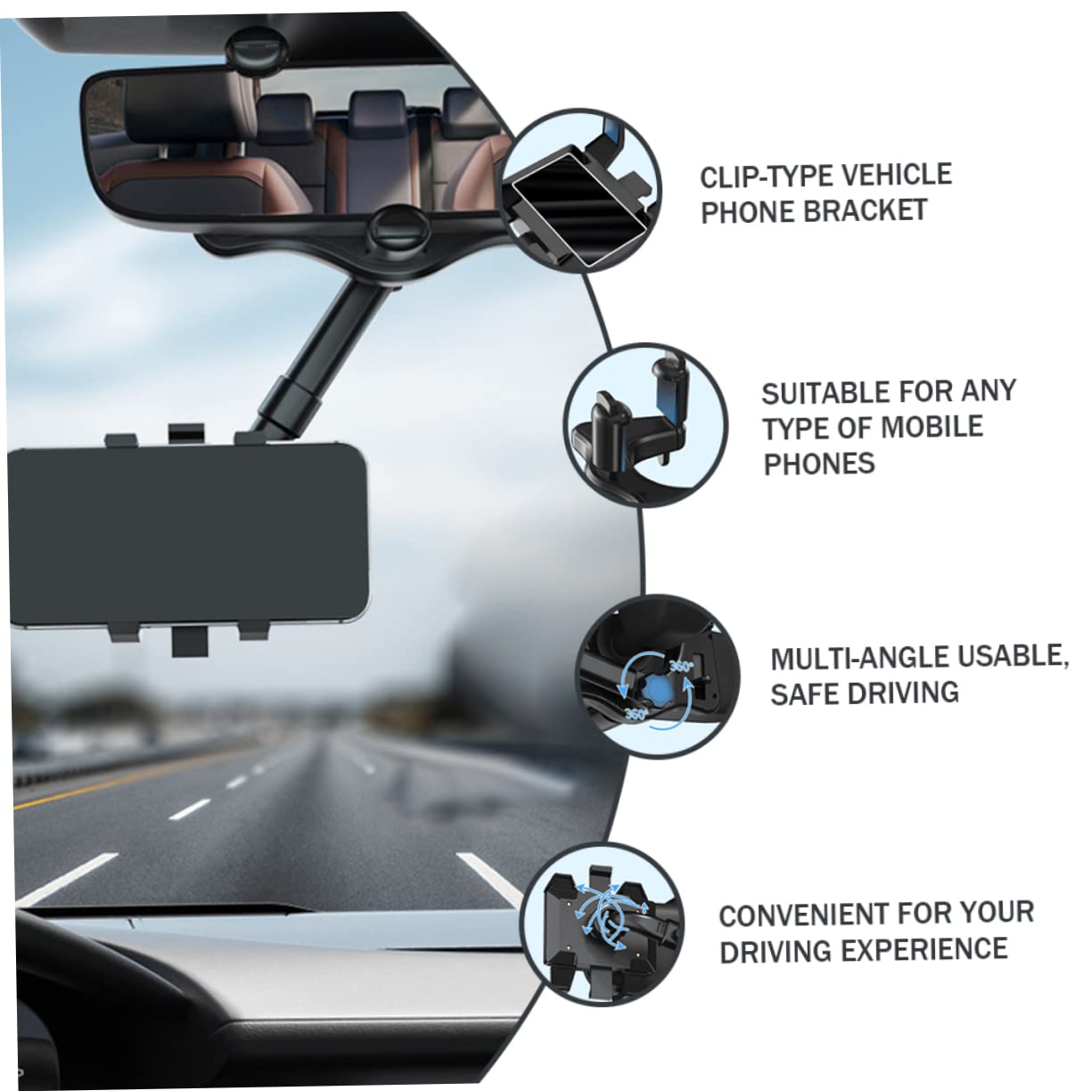 SHINEOFI Supporto per Telefono Auto Clip Rotante in Abs e Colla Pu, Porta Cellulare per Cruscotto, per Veicolo e Guida Sicura