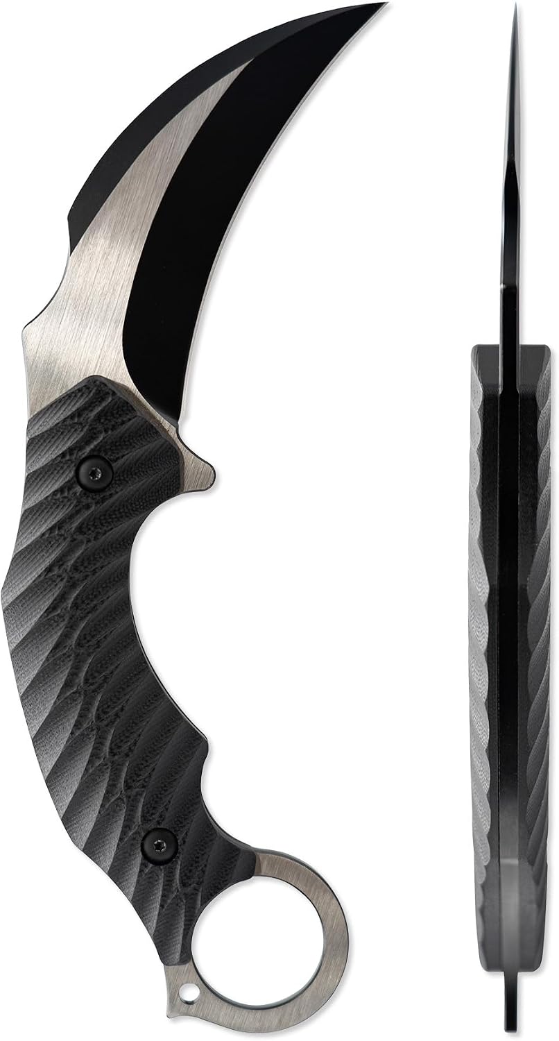 Skallywag Tactical Deep 6 Karambit – 440C Stainless Steel Fixed Blade, 4” Curved Blade with G10 Handle, Full Tang Design, Kydex Sheath Included (9" Total Length)
