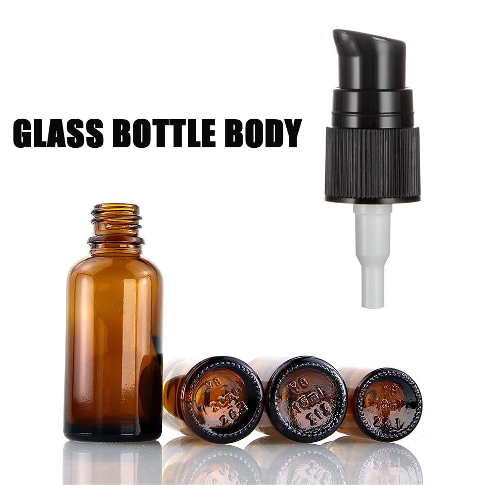 Upstore 3Pcs 30ml 1oz Amber Glass Travel Bottles Lotion Pump Bottles Dispenser Leakproof Empty Cosmetic Container Bottle Vial Jars for Essential Oil Blends Cream Lotions - Image 4