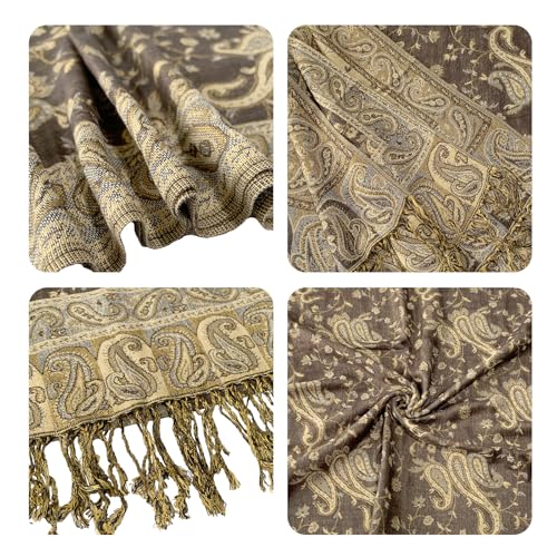 Image of Pashmina Scarf for Women Shawls and Wraps Reversible Paisley Vintage Jacquard Soft Silky Rave Scarves Men