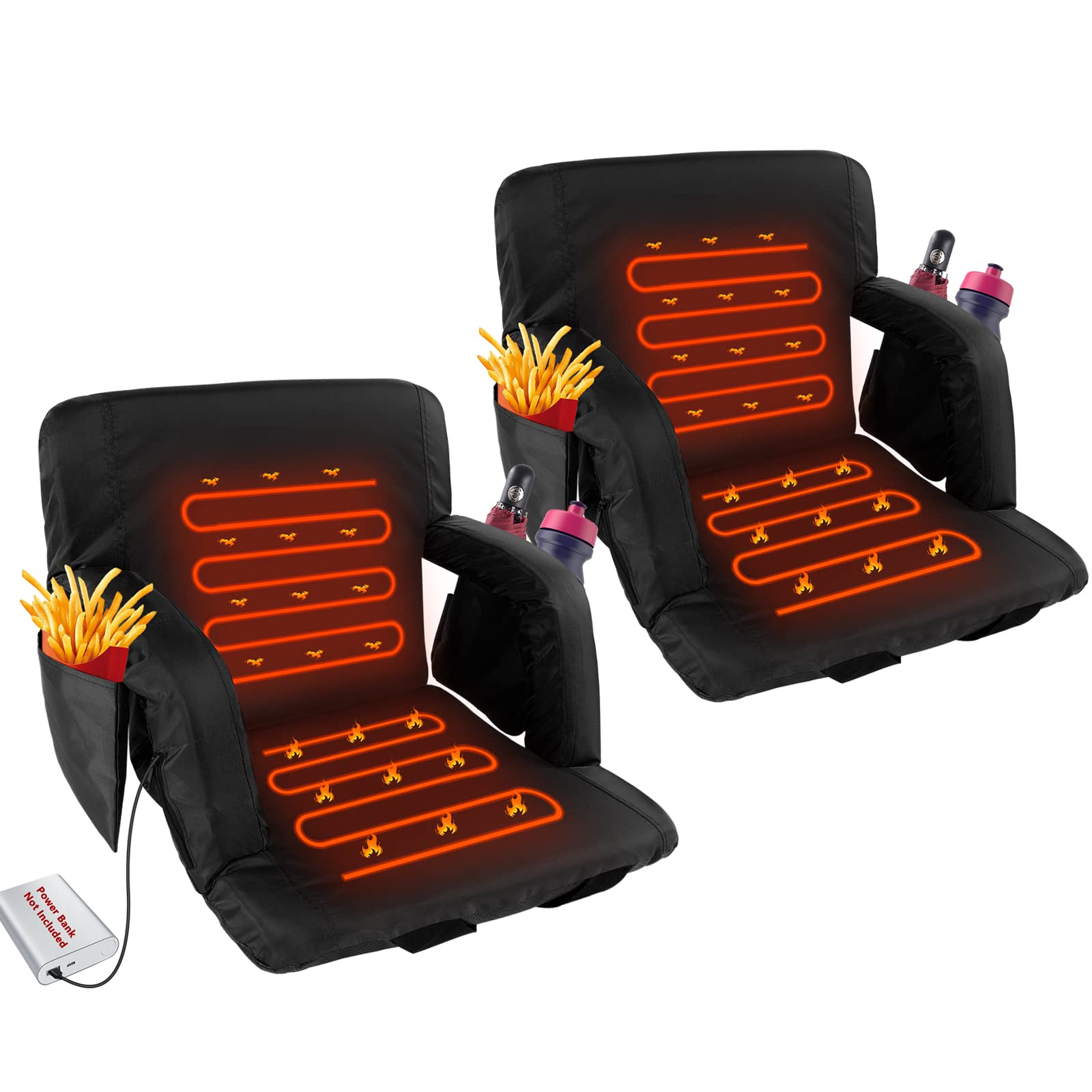 LILYPELLE Heated Stadium Seats for Bleachers with Back Support, Arm