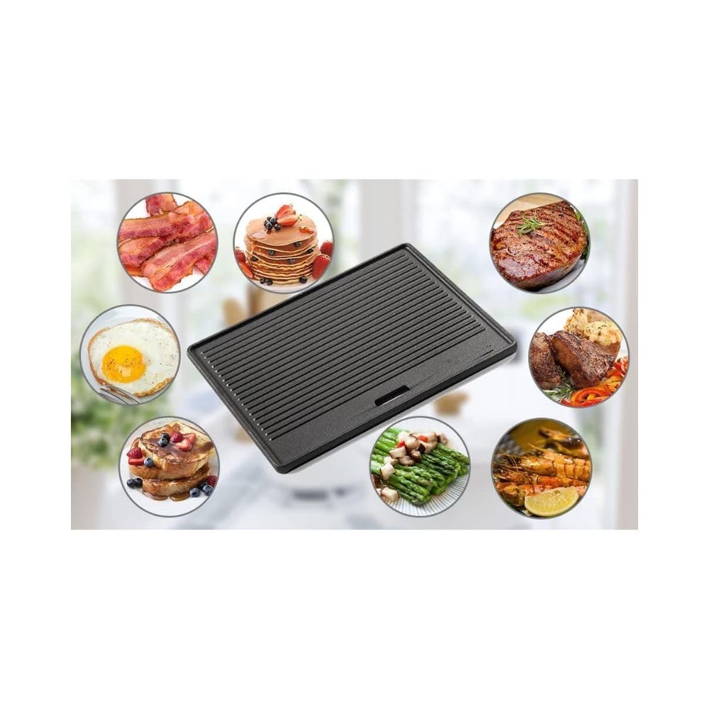 GP1 Piastra girevole in ghisa per barbecue serie PRO/RED, accessorio universale, 4,15 kg, 40 x 30 cm, smalto scanalato e liscio, nero massiccio