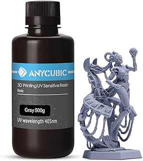ANYCUBIC 3D Printer Resin, 405nm SLA UV-Curing Resin with High Precision and Quick Curing & Excellent Fluidity for LCD 3D Printing (Grey, 500g)