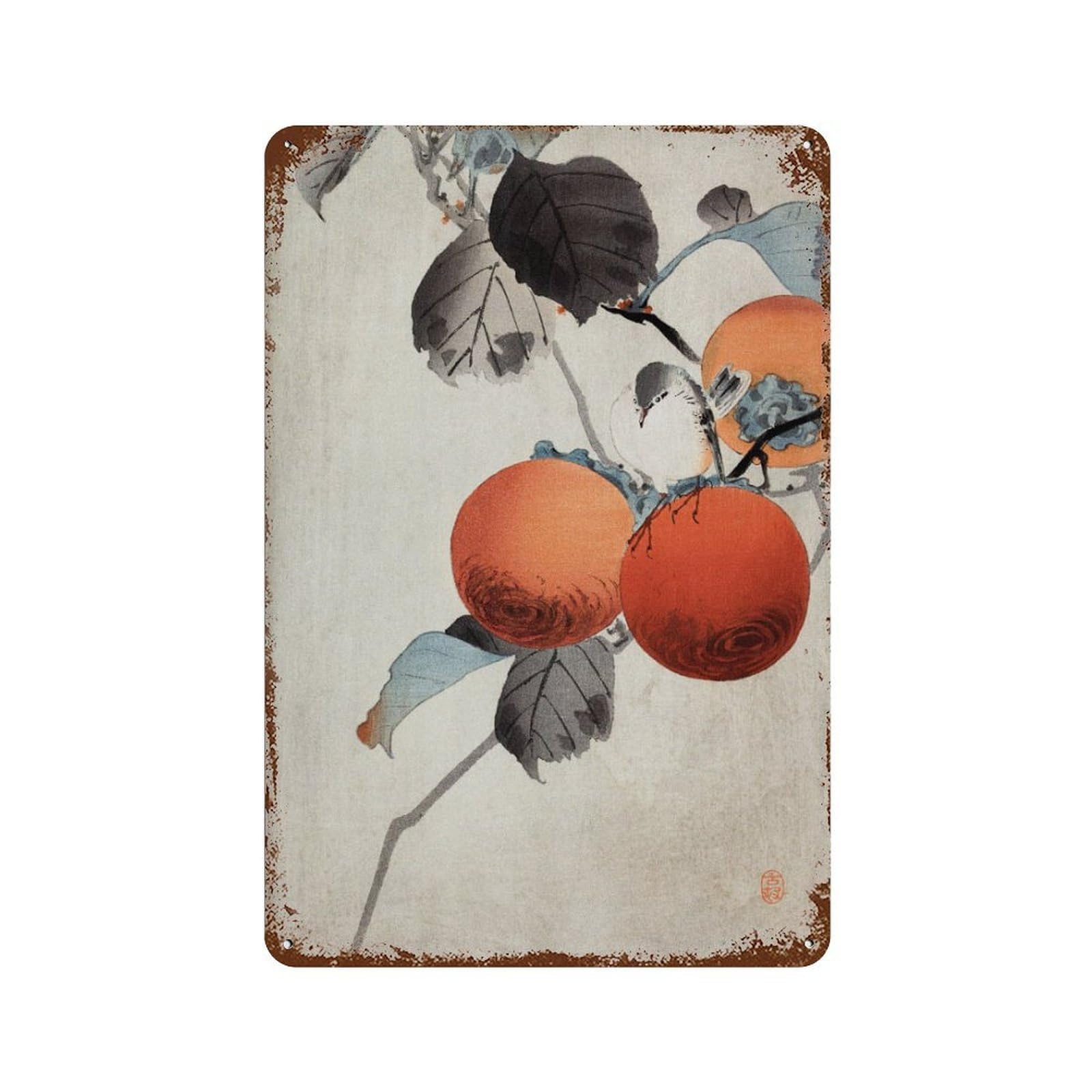 xiaoxiaoshen Ohara Koson Nuthatcher And Persimmons Japanese Wall Decor Art Metal Tin Poster Modern Home Decor Art Home Bar Shop Decorations Vintage Sign 30x20cm