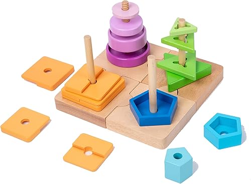 Miniatura 6 de Adena Montessori Juguete de clasificación de color 4 en 1 para niños pequeños, juguete de clasificación de madera con bases desmontables, juguete