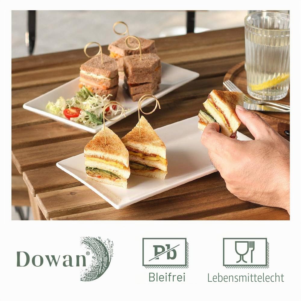 DOWAN Servierplatte Porzellan, 30,5 x 15,2 cm Rechteckige Servierplatten, Servierteller für Dessert, Vorspeisen, Fleisch, Fisch, Sushi, Gericht usw, Rechteckige Teller 4 Stück, Soft White