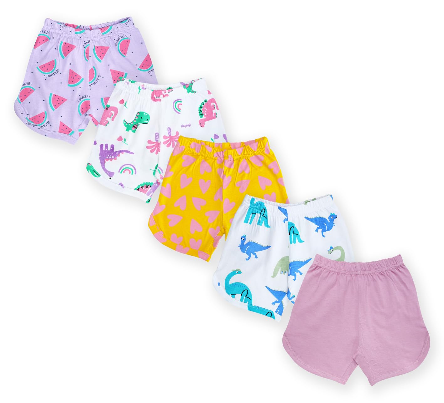 YUVBaby Girls Regular Fit Multicolor Cotton Shorts (Pack of 5) - 0 to 24 Months