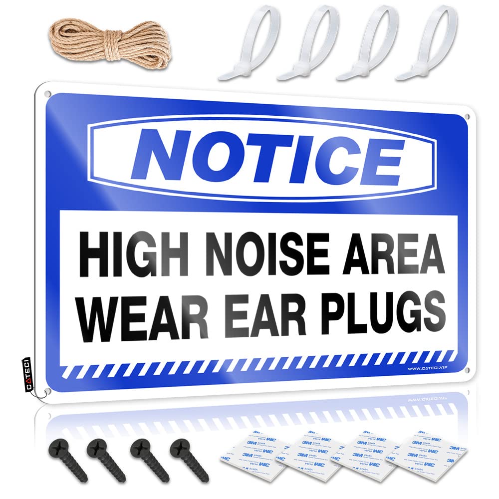 IBWNBBUSN Funny Saying Tin Signs Notice High Noise Area Wear Ear Plugs Tin Sign Stuff For Your Room Sarcastic Metal Signs