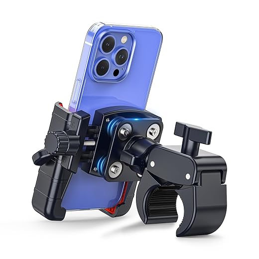 3rd-Gen Anti Vibration Motorcycle Phone Mount Bike Phone Holder, E-Bike Handlebar Cell Phone Holder with Secure Lock, Electric Scooter Phone Holder for Bicycle Stroller Fit 4.7-7'' Phone