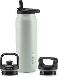 ZULU Base 40oz Insulated Stainless Steel Water Bottle, 3 Lids, Sage