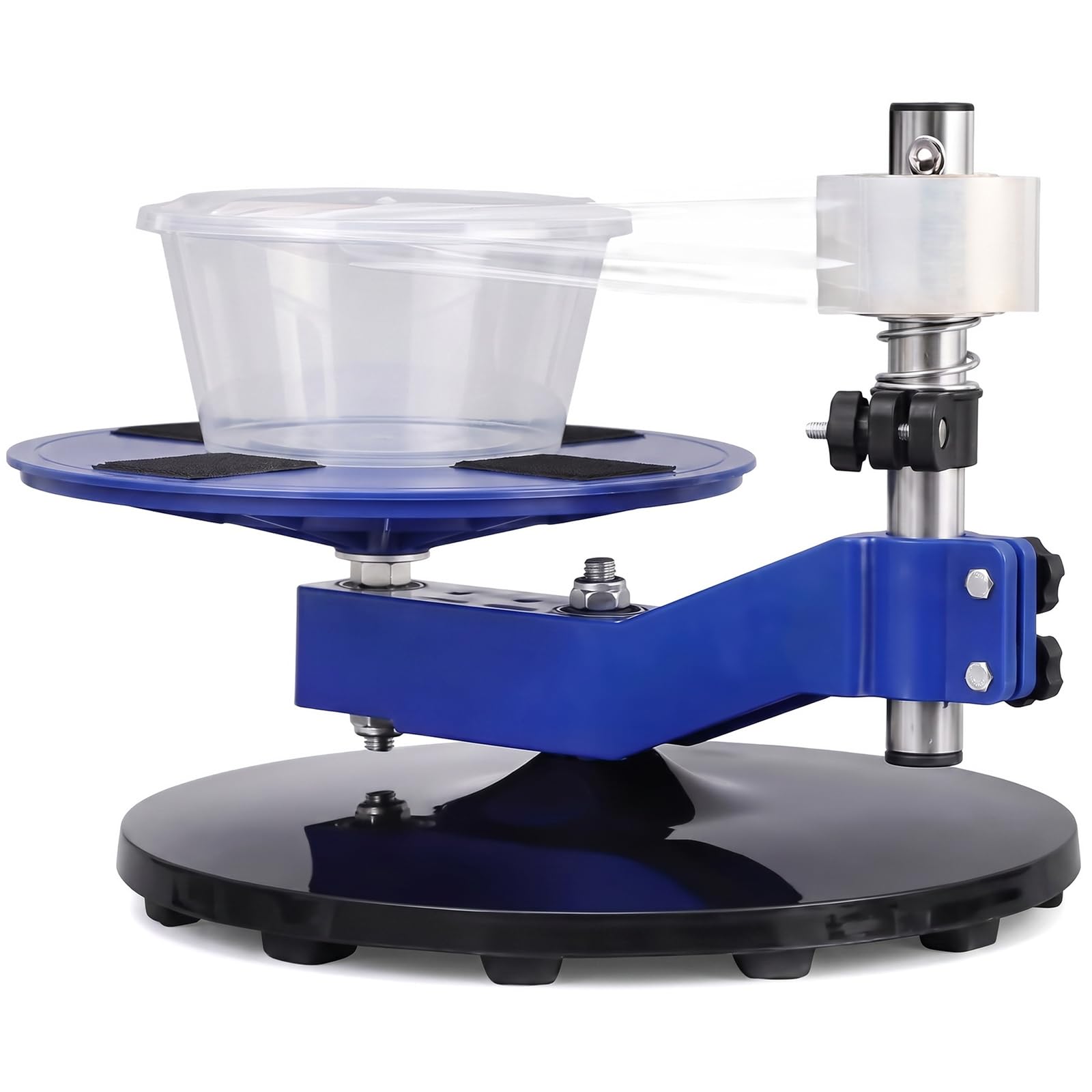 Machine Demballage Manuelle sous Film Étirable, Réglable en Hauteur Et Rotative À 360°, pour Contenants Alimentaires Ronds De 6 À 12 Cm De Diamètre.
