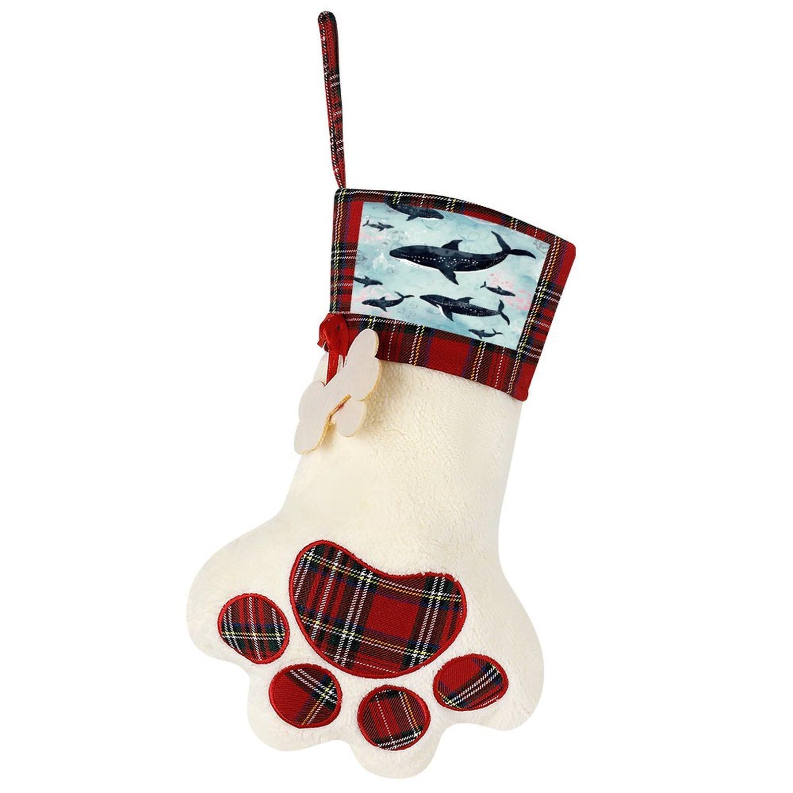 Whale Dog Christmas Stocking,Custom Pet Paw Christmas Stockings Xmas Hanging Stockings Paw Shape Stocking for Xmas Tree Fireplace Hanging Christmas Party