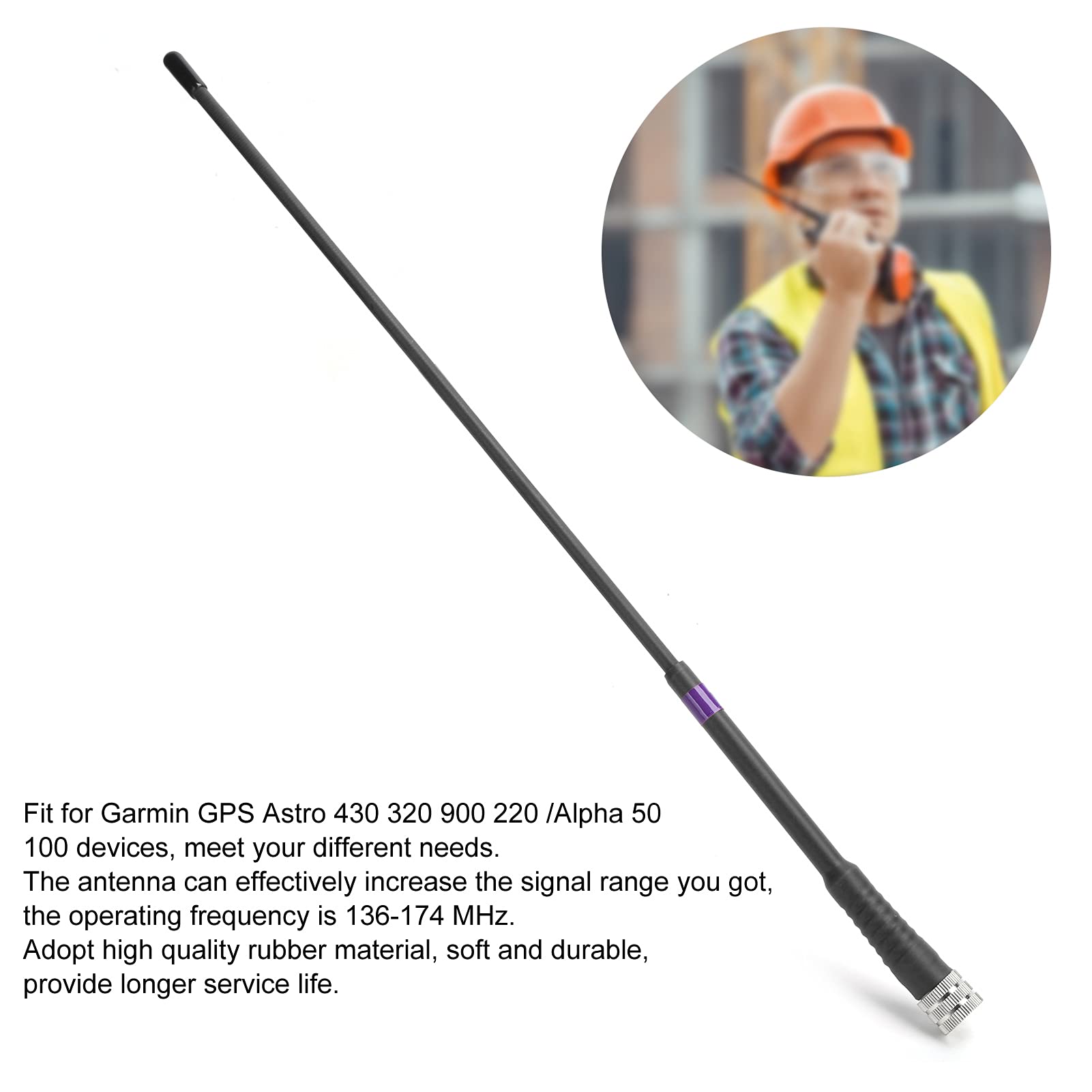 ciciglow Antena de Mano, 136-174 MHz Antena Suave de Alta Ganancia Ligera para GPS Astro 430320900220 / Alpha 50100,15.0 Pulgadas(Negro)