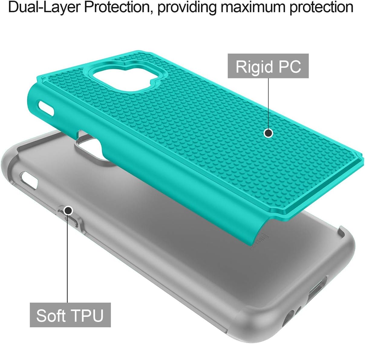 Compatible with Samsung Galaxy J2 Case/J2 Shine/J2 Core/J2 Dash/J2 Pure/J260 Case,w HD Screen Protector Dual Layers Protective Hard PC Football Lines Design Back Soft TPU Rubber Shockproof Case.Teal