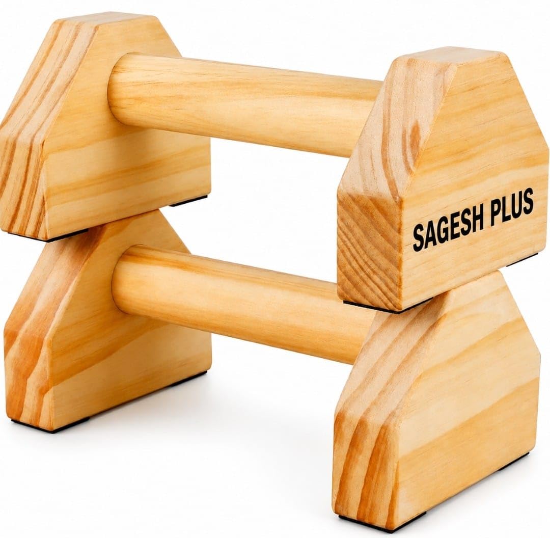 Wooden Push Up Bars Pair | Natural Hardwood Push Up Handles with Non Slip Base | Strength Training Equipment for Home Gym Workout Chest Arms Shoulder Core Exercise-image-39