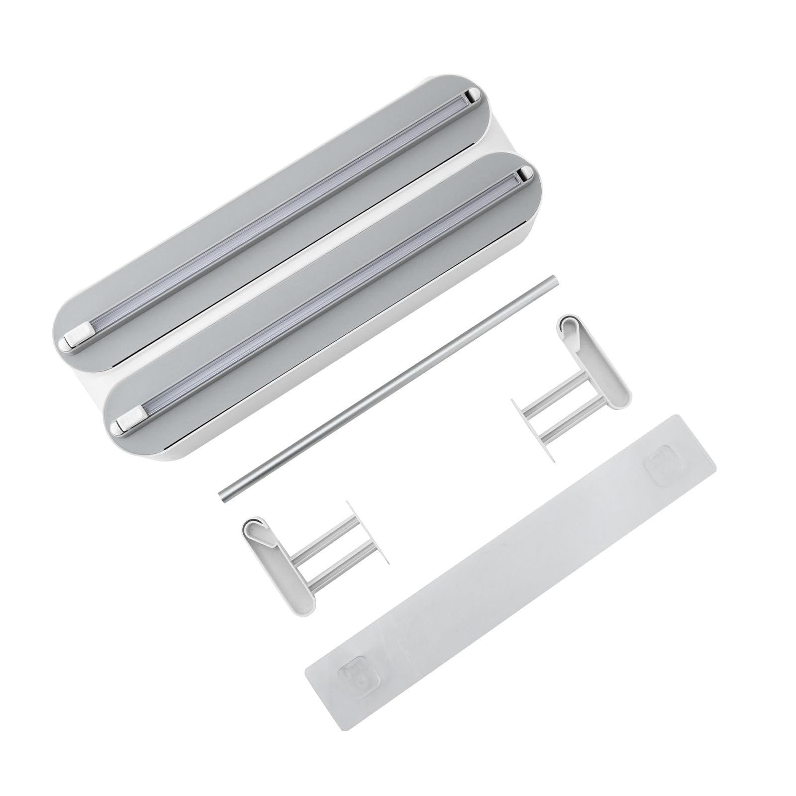 Dispensador de film transparente montado en la pared, con adhesivo de gancho, soporte para rollos de cocina, dispensador de papel de aluminio (gris)