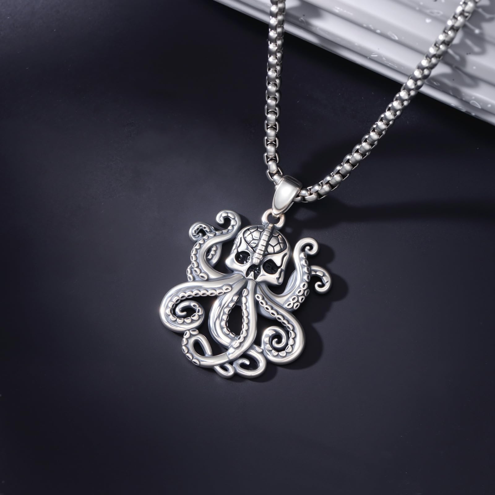 Oktopus Halskette 925 Sterling Silber Ozean Oktopus Anhänger Gothic Schmuck für Herren