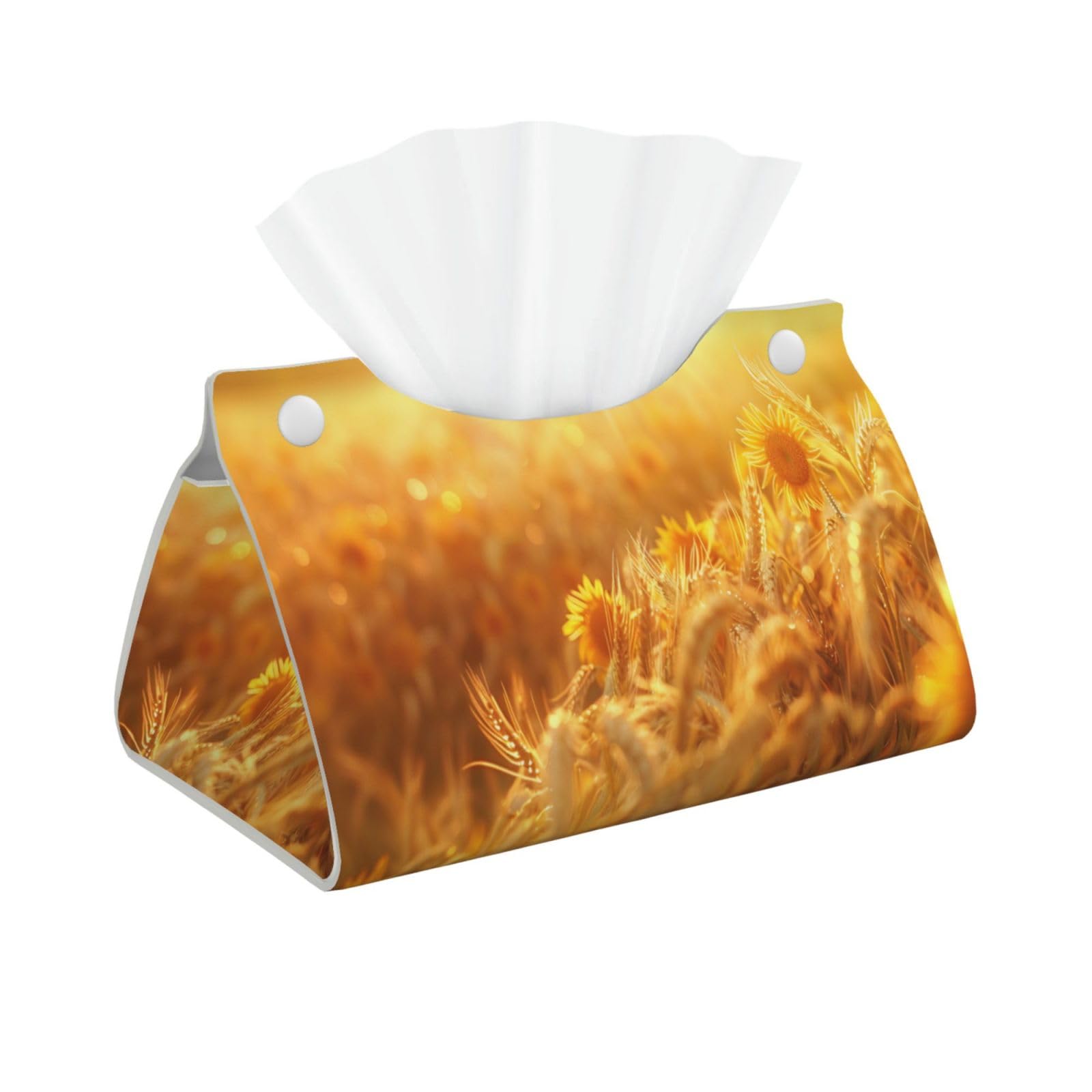 Golden Wheat Field with Sunflowers Tissue Box Cover Rectangle Pu Leather Tissue Box Holder for Car Bathroom Bedroom Desk Tabletop Decor