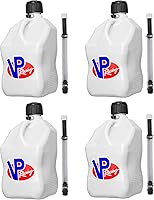 VP Racing Fuels 5.5 Gallon Utility Jug 4-Pack with 14" Hose Kit - Durable Motorsport Containers for Oil & Fluids, White