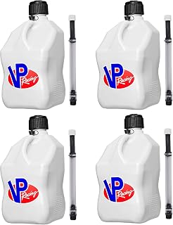 VP Racing Fuels 5.5 Gallon Utility Jug 4-Pack with 14" Hose Kit - Durable Motorsport Containers for Oil & Fluids, White