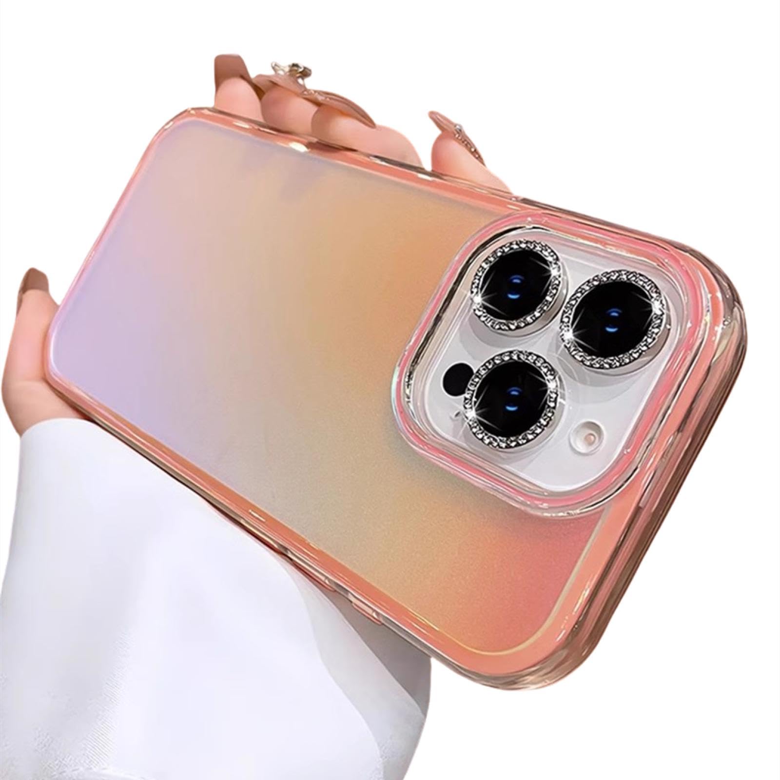 Film de Protection Antichoc Transparent à Paillettes et dégradé Laser Aurora (pour iPhone 15/Rose)