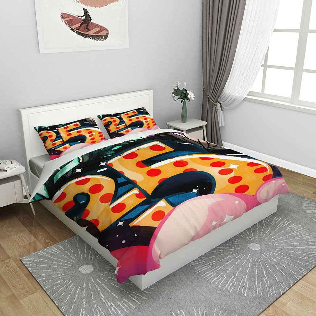 King Size 3 częściowy zestaw poszewek na kołdrę 3D urodziny motyw nadruk podwójna pościel kołdra poszewka na kołdrę z zamkiem błyskawicznym dla chłopców dziewcząt ultramiękka mikrofibra Aldult pościel 230 x 220 cm